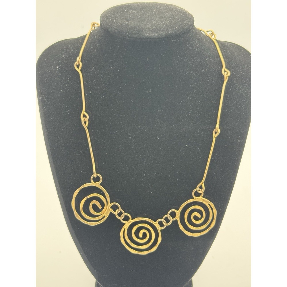 Gold Tone Triple Spiral Round Charm Pendant Necklace